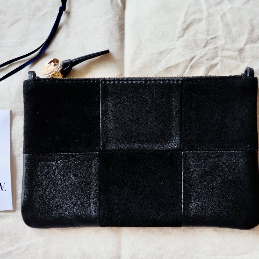 Clare V. Wallet Clutch w/Tabs in Black Suede & Nappa Leather NWT